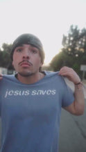 Load and play video in Gallery viewer, "Jesus Saves" Blue Muscle Tees
